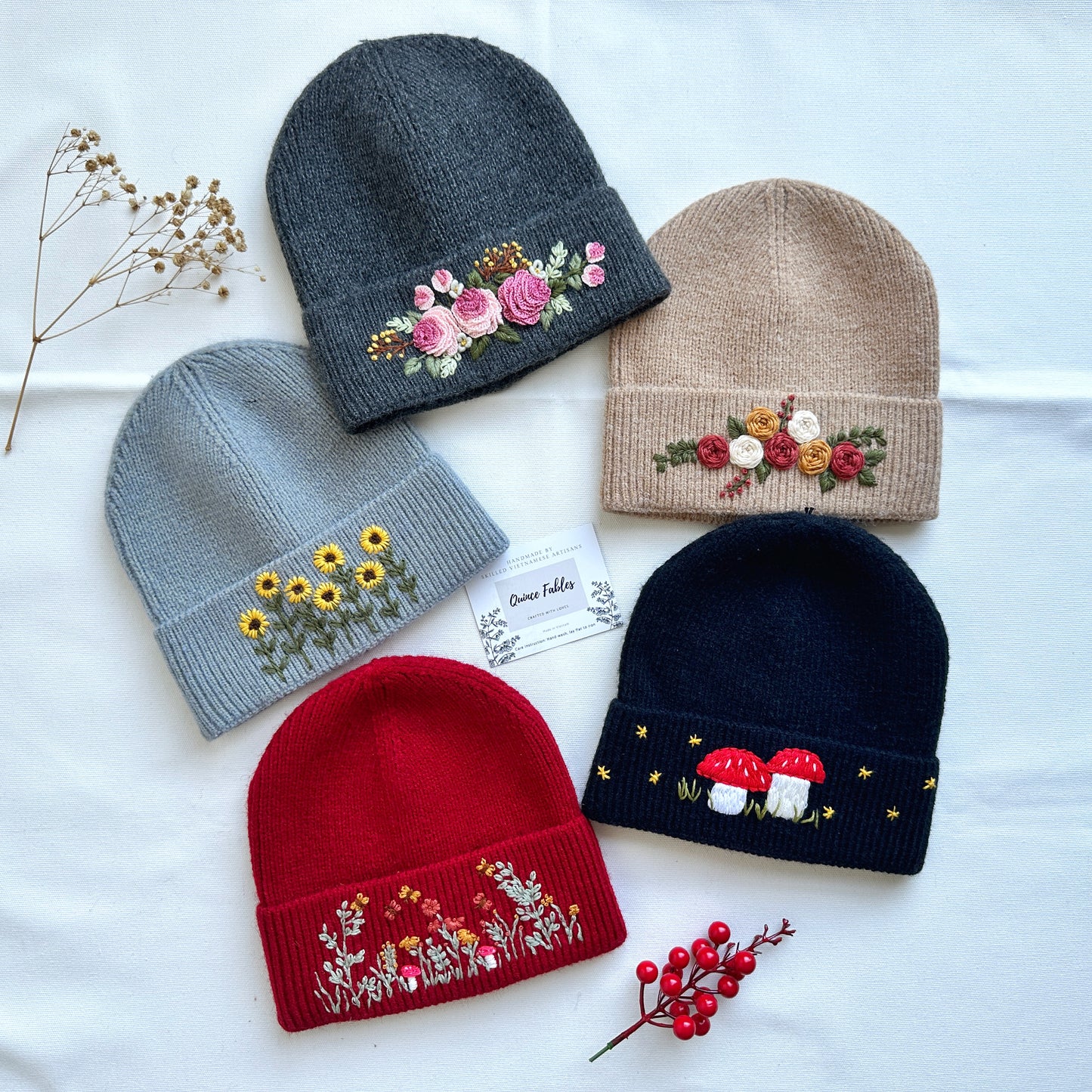 Hand-Embroidered Beanie, Collection Noelle