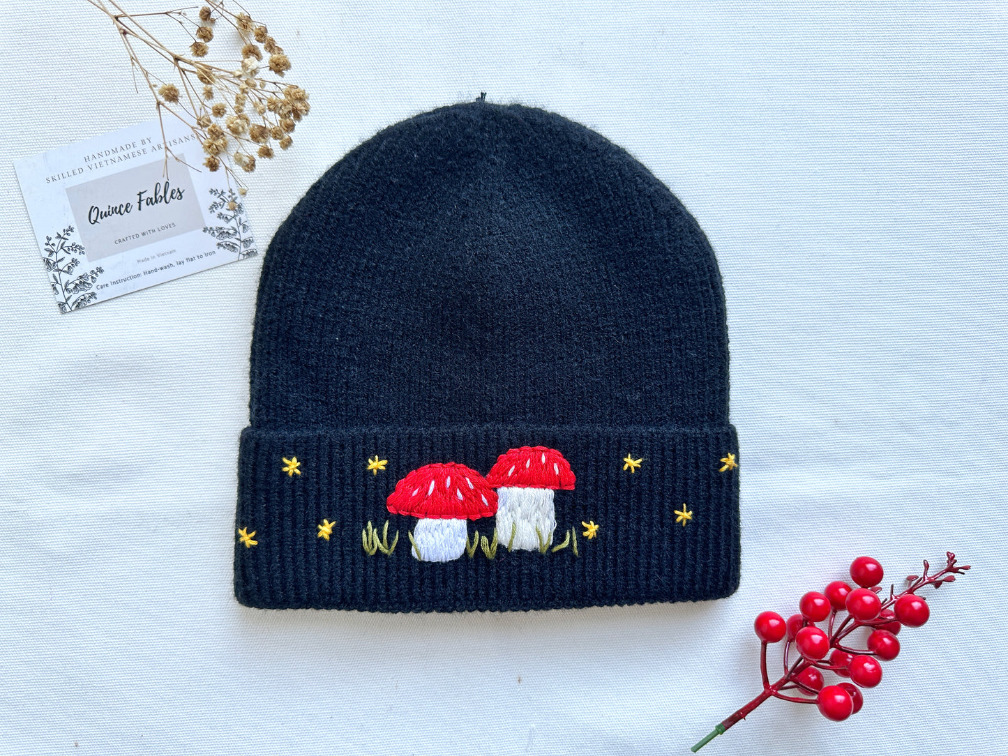 Hand-Embroidered Beanie, Collection Noelle