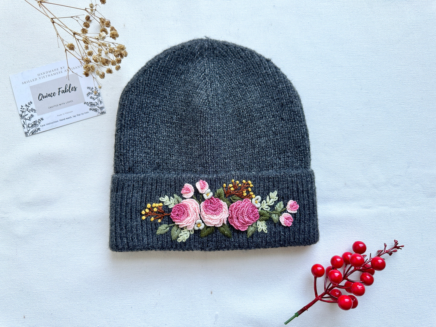 Hand-Embroidered Beanie, Collection Noelle
