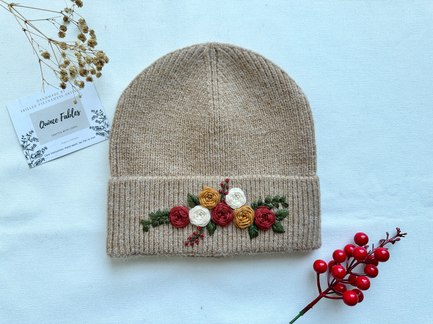 Hand-Embroidered Beanie, Collection Noelle