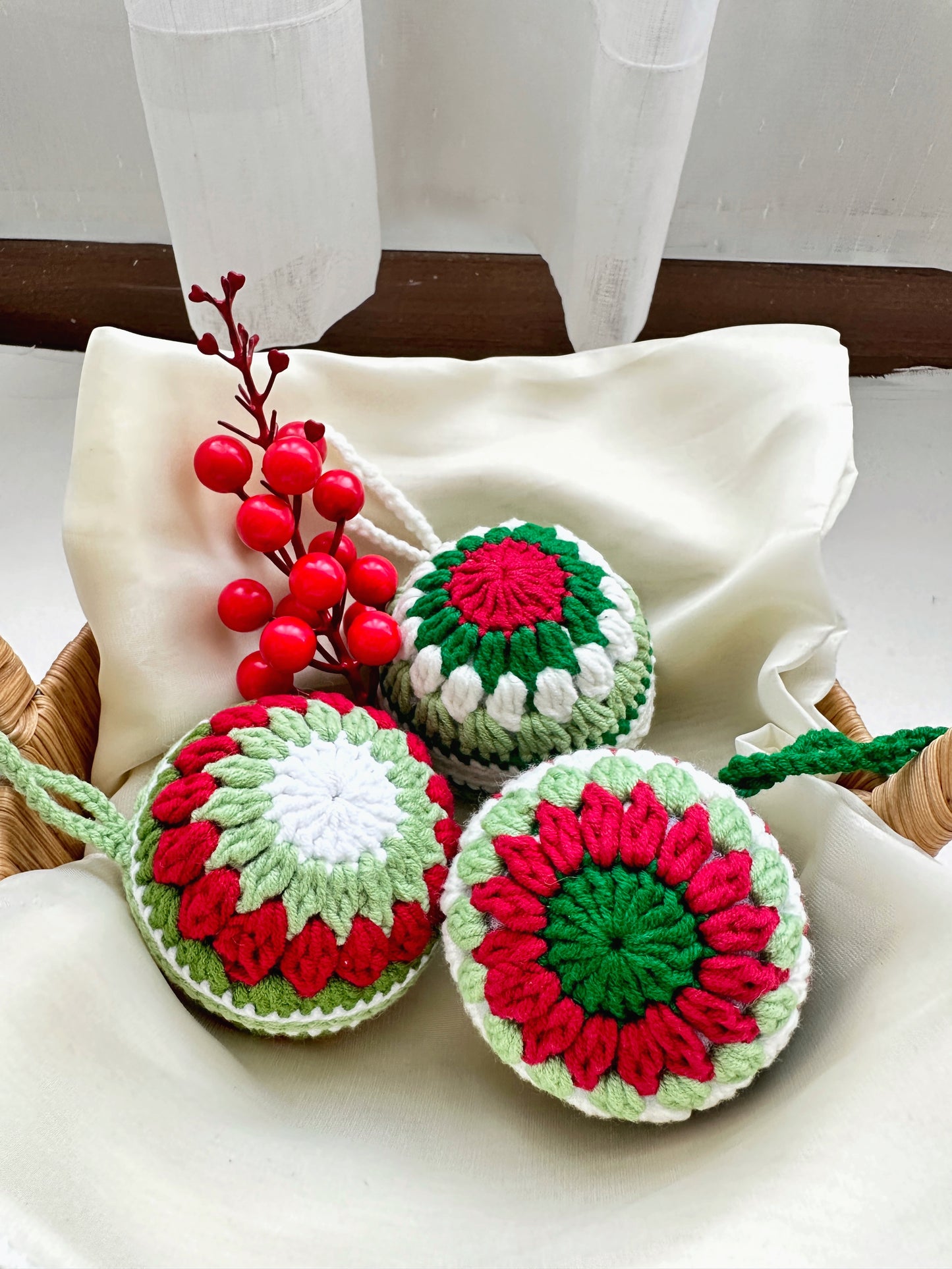 Set of 3 Handmade Crochet Christmas Tree Ornaments