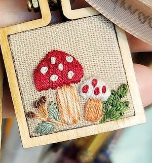 Mushroom Strawberry Embroidered Handmade Vintage Keychain