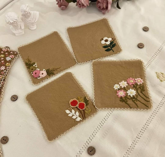 Flower Garden Embroidered Coasters Set