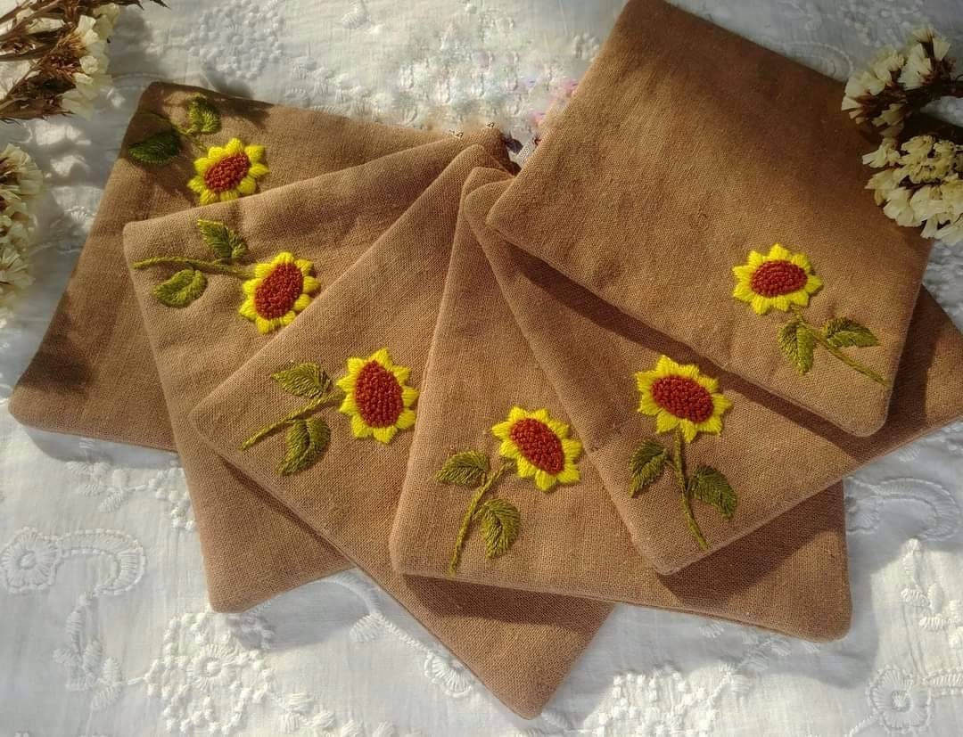 Sunflower Embroidered Coasters Set