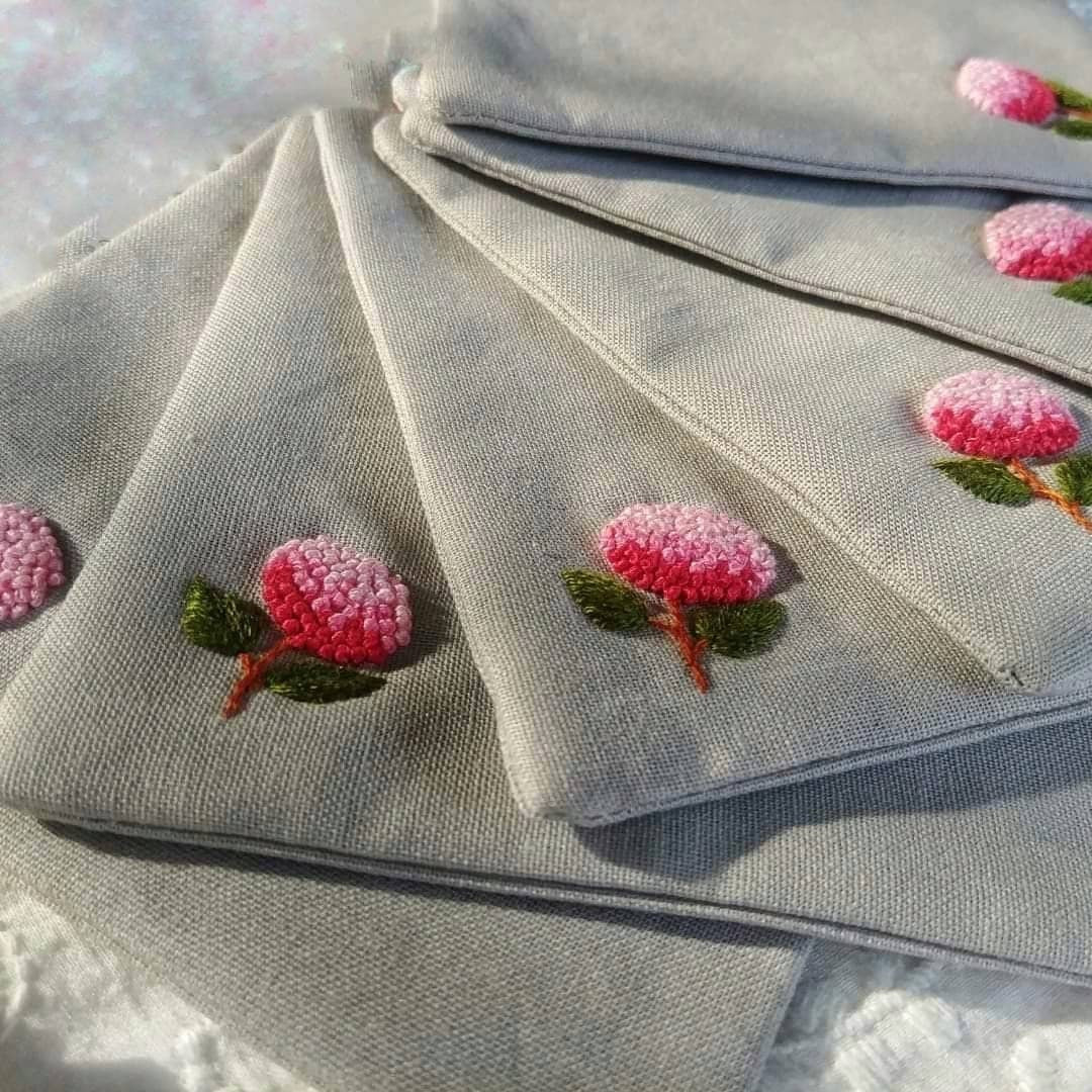Hydrangea Embroidered Coasters Set