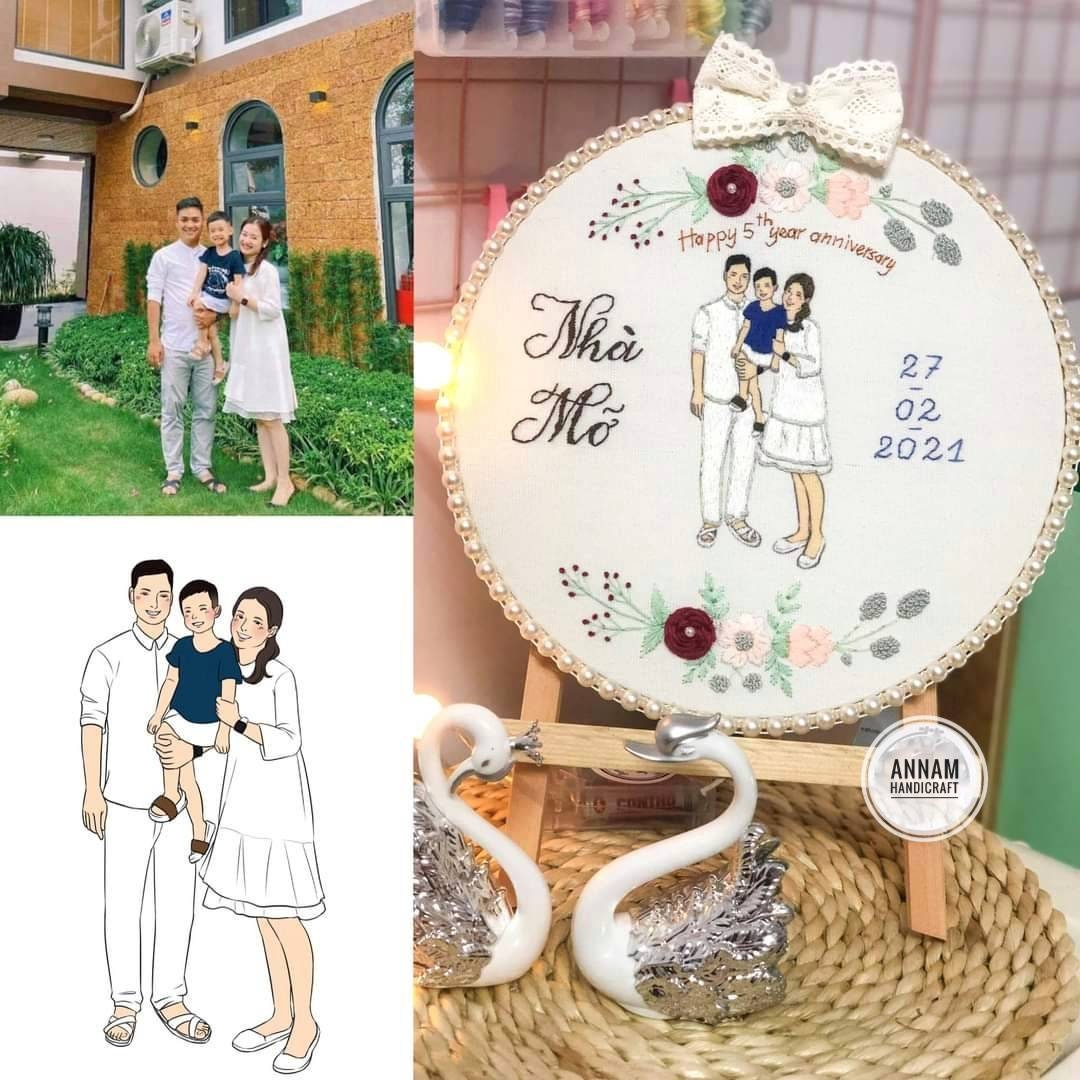 Personalized Family / Couple / Portrait Handmade Embroidery Hoop