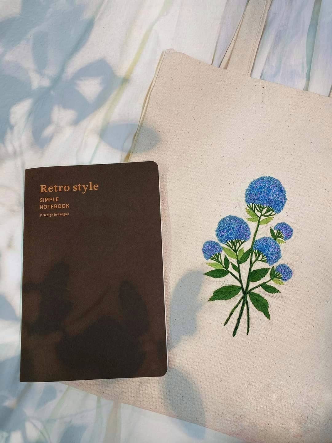 Hydrangea Embroidered Canvas Bag