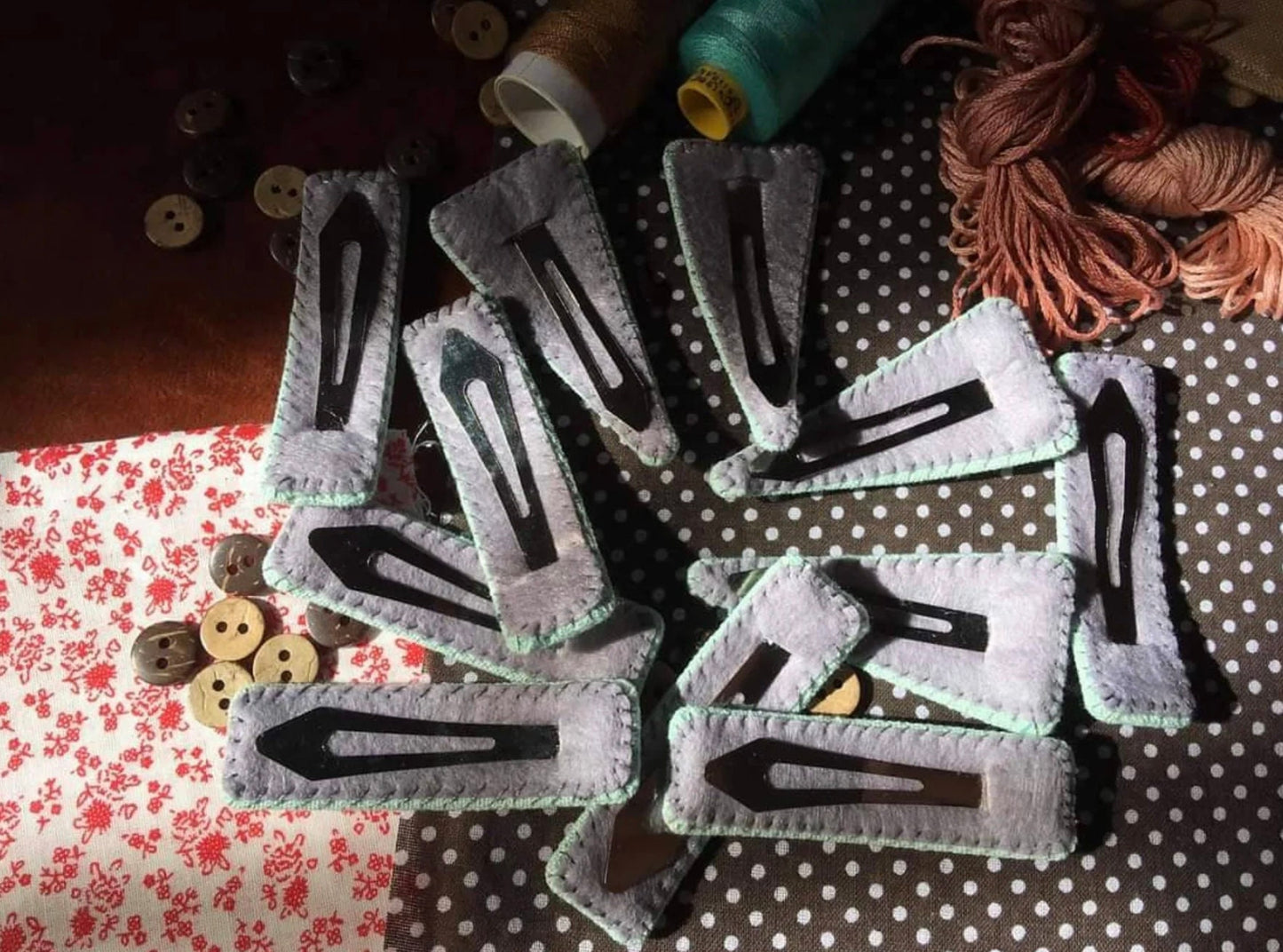 Floral Embroidered Hair Barrette, Black Collection