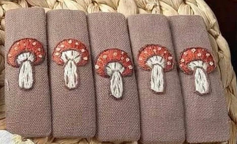 Mushroom Rainbow Poppy Girl Embroidered Hair Barrette