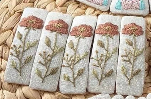 Mushroom Rainbow Poppy Girl Embroidered Hair Barrette