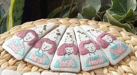 Mushroom Rainbow Poppy Girl Embroidered Hair Barrette