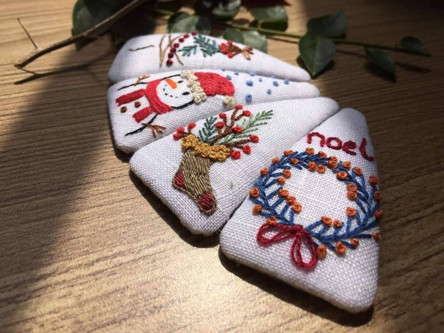 Embroidered Hair Barrette, Christmas Collection