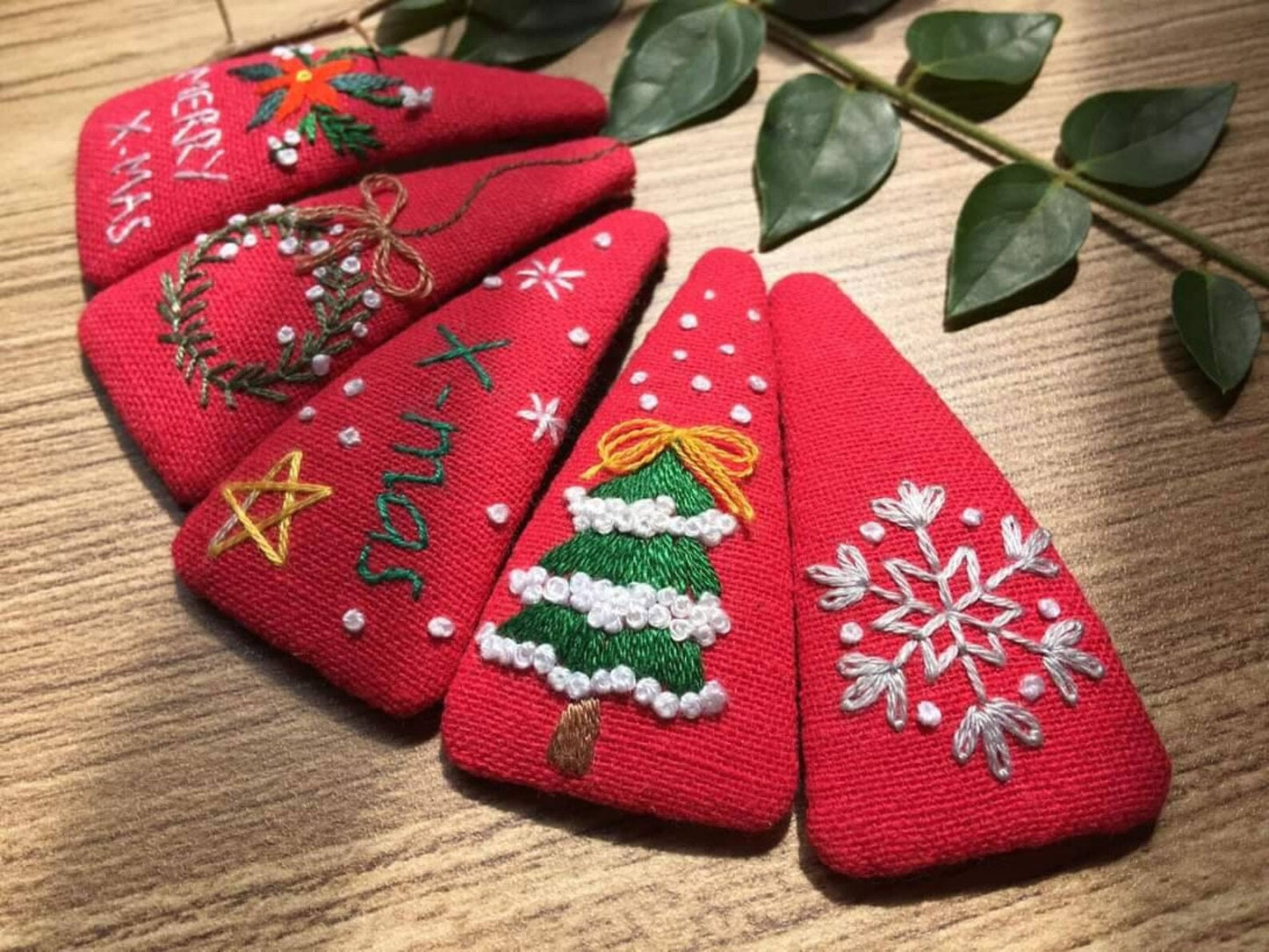 Embroidered Hair Barrette, Christmas Collection