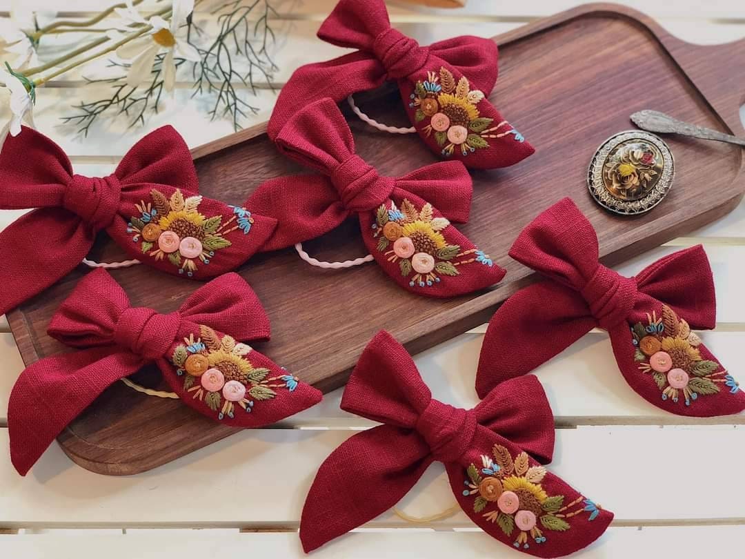 Embroidered Hair Bow, Christmas Collection