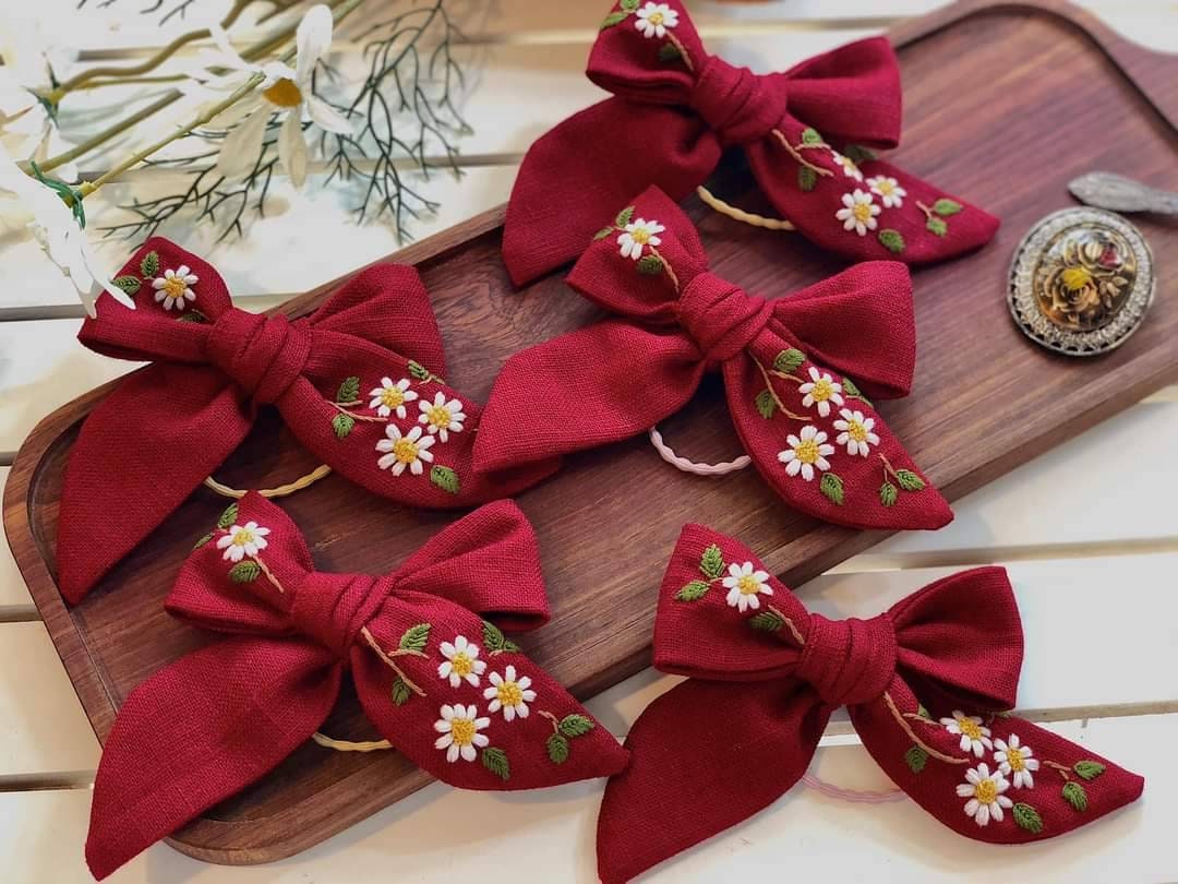 Embroidered Hair Bow, Christmas Collection