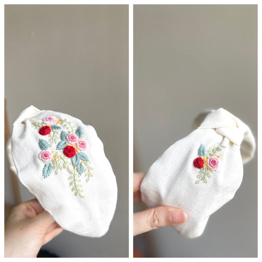 Floral Embroidered Linen Knot Turban, Collection Leia