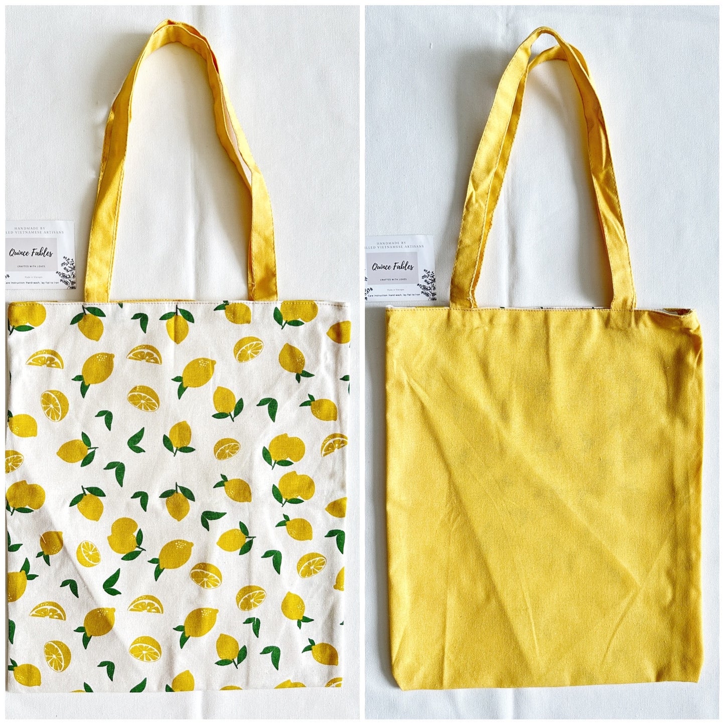 REVERSIBLE Lightweight Canvas Tote Bag With Avocado Lemon Orange Prints