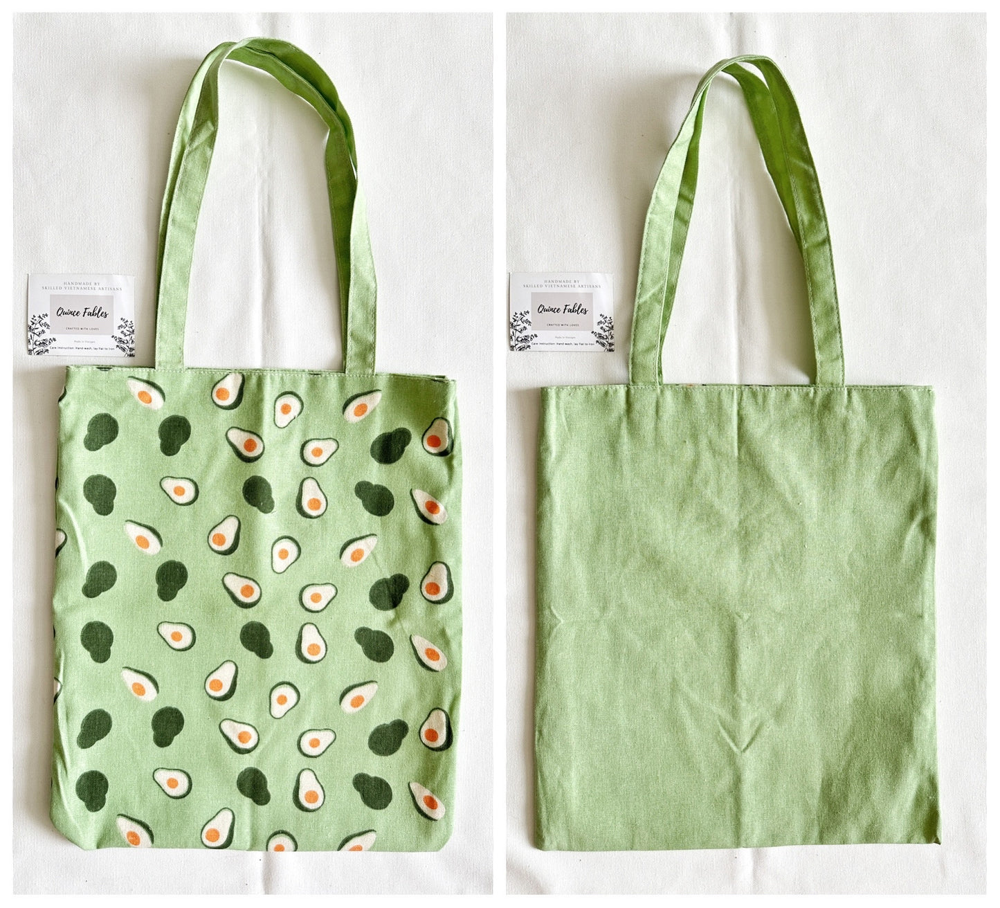 REVERSIBLE Lightweight Canvas Tote Bag With Avocado Lemon Orange Prints