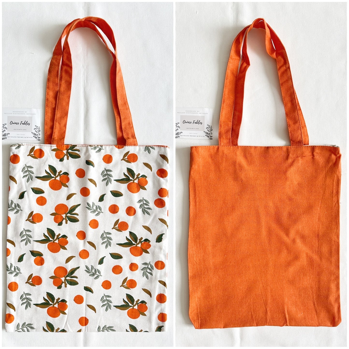 REVERSIBLE Lightweight Canvas Tote Bag With Avocado Lemon Orange Prints