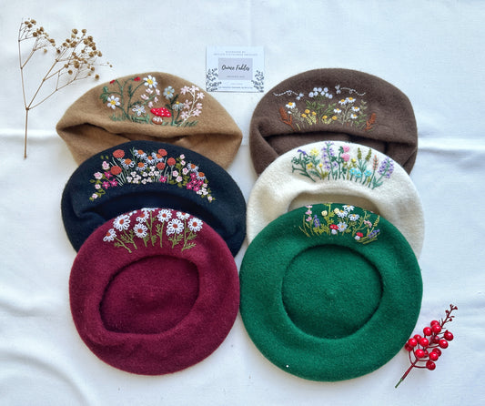 Hand-Embroidered Beret, Stylish Winter Hat, Collection Maeve