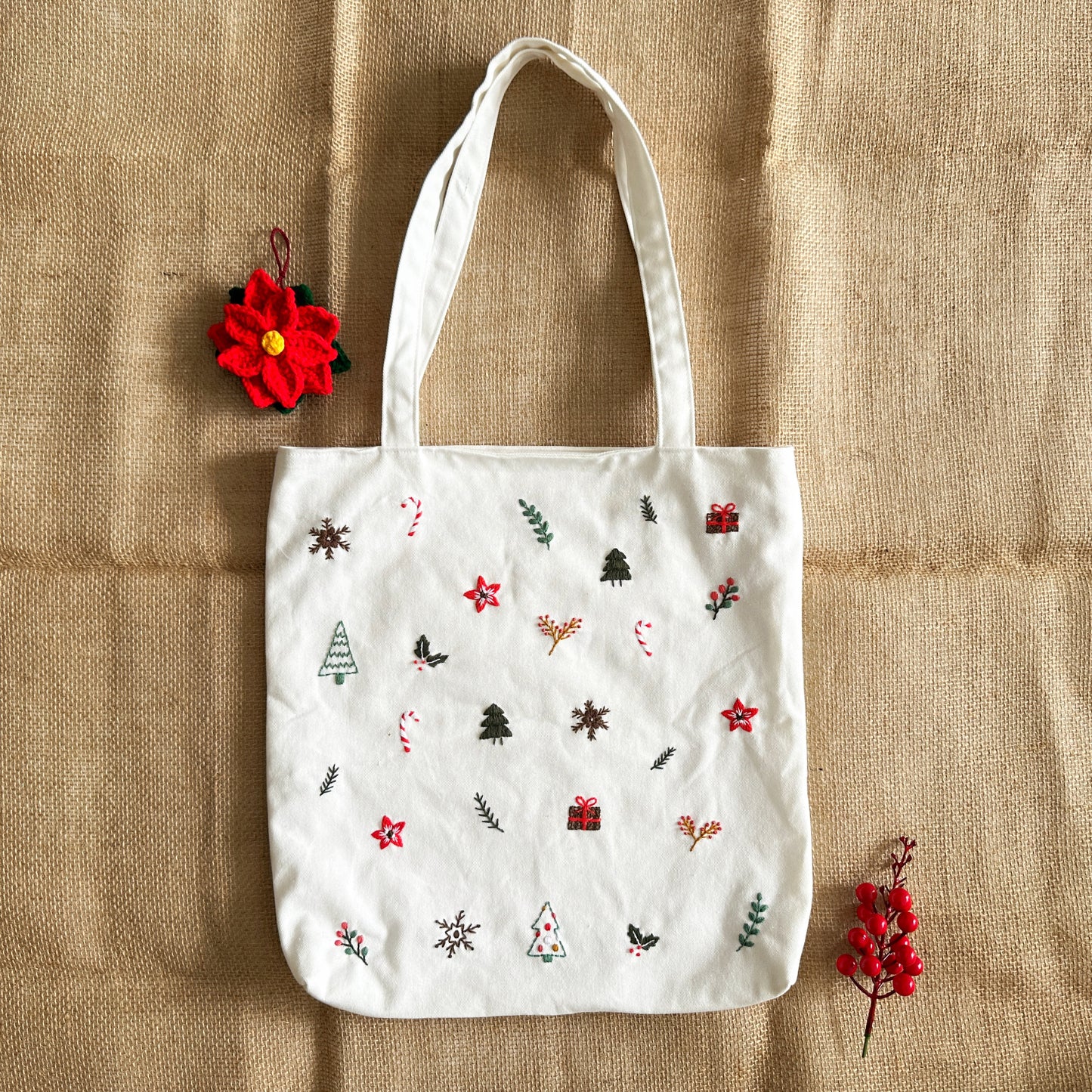 Christmas Theme White Canvas Bag