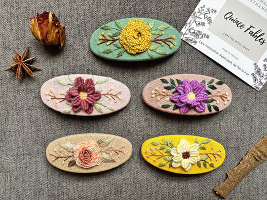 3D Floral Embroidered Back Hair Barrettes, Collection Imane