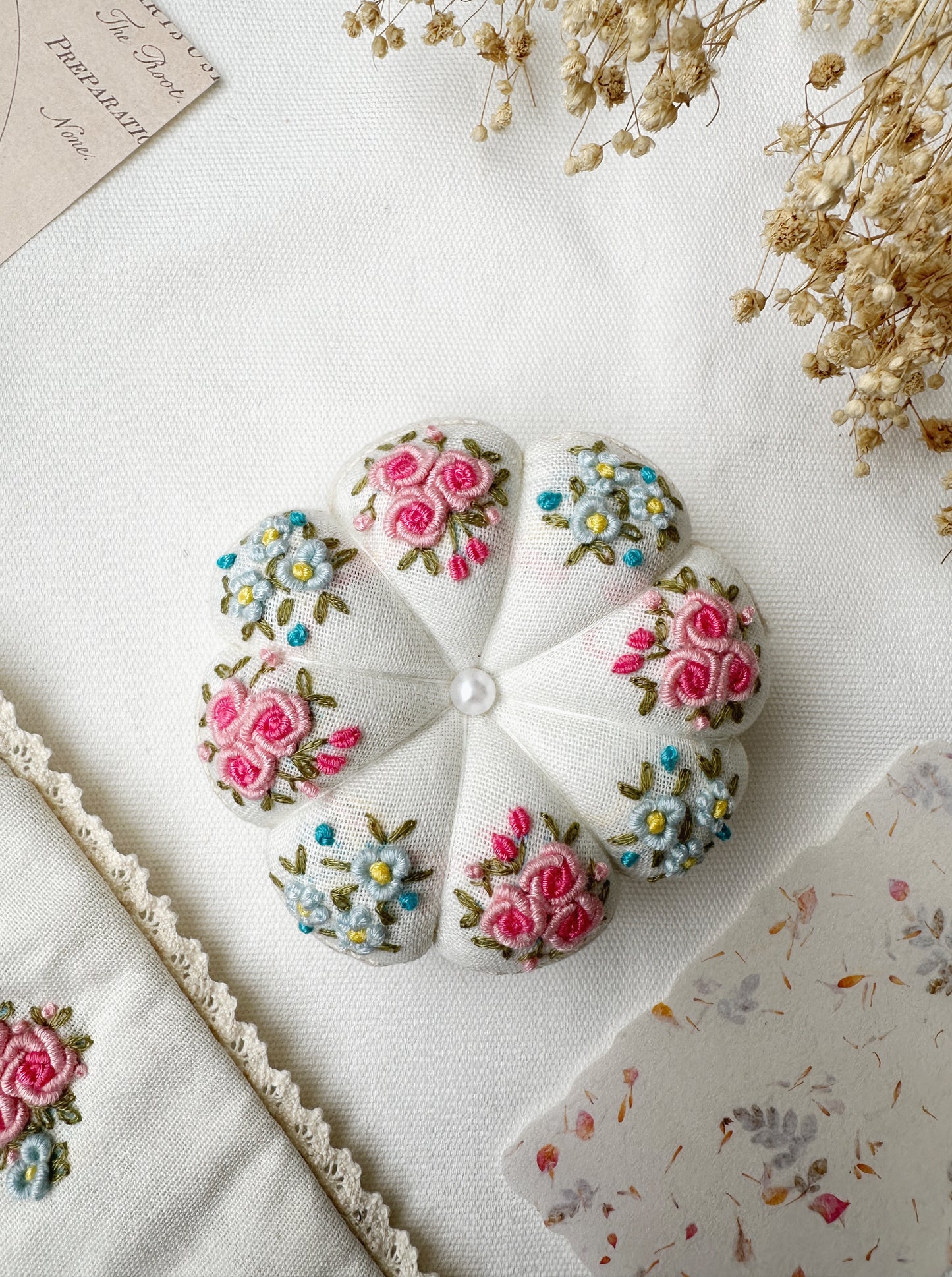 Roses Embroidered Pin Cushion And Scissors Pouch