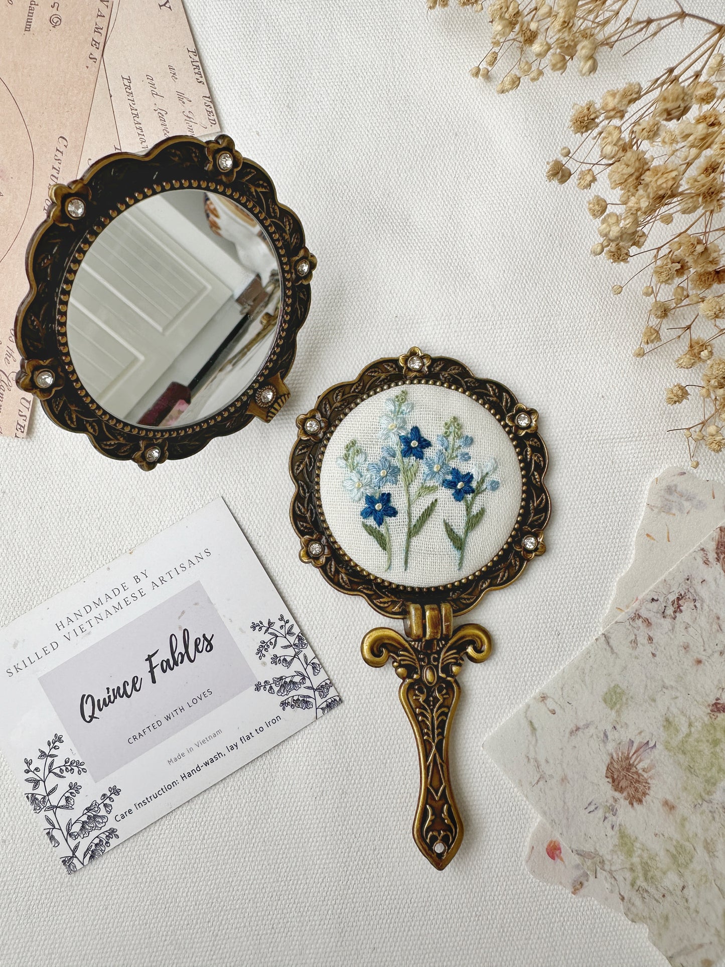 Floral Embroidered Round Folding Mirror, Collection Aura