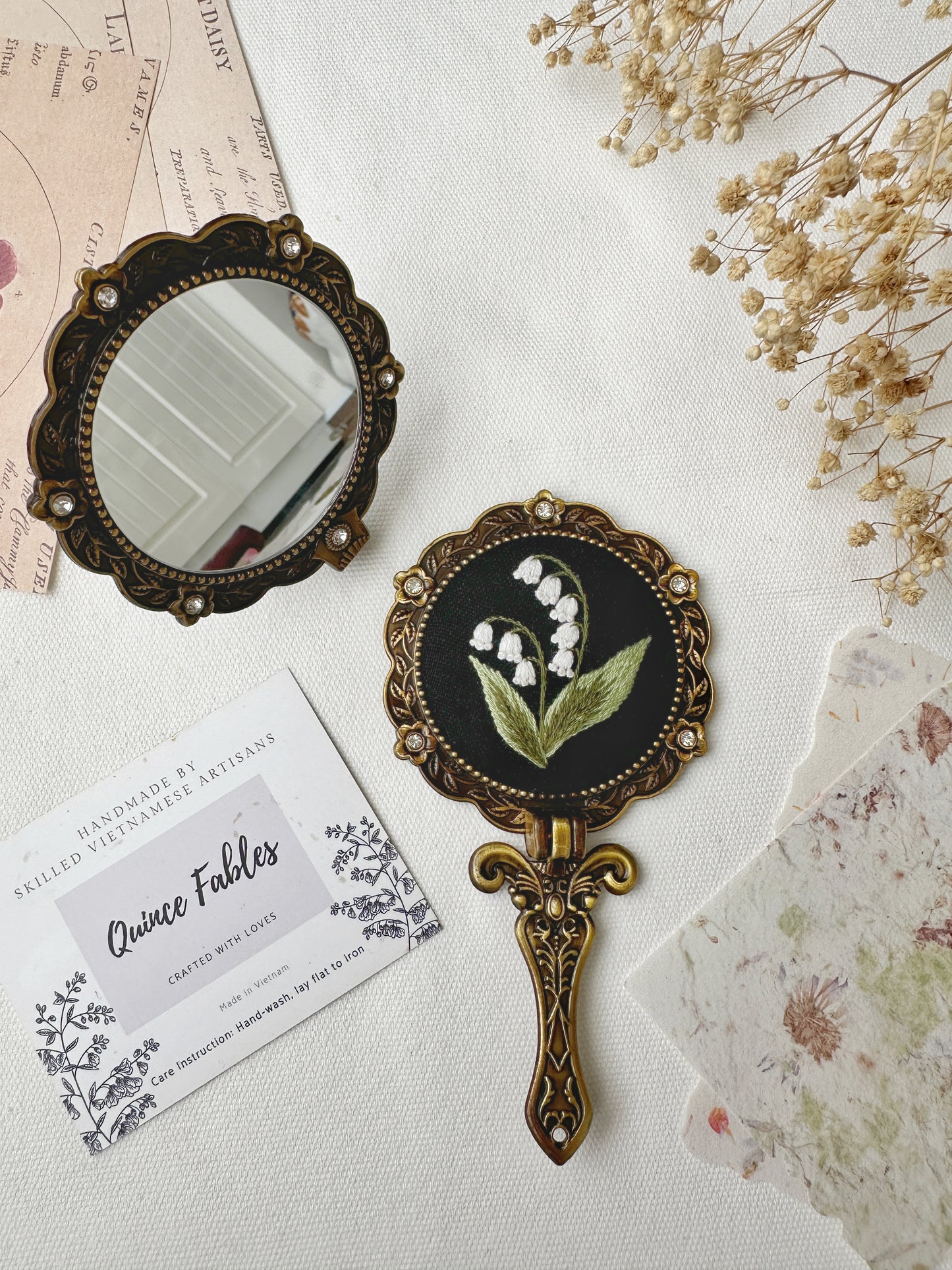 Floral Embroidered Round Folding Mirror, Collection Aura