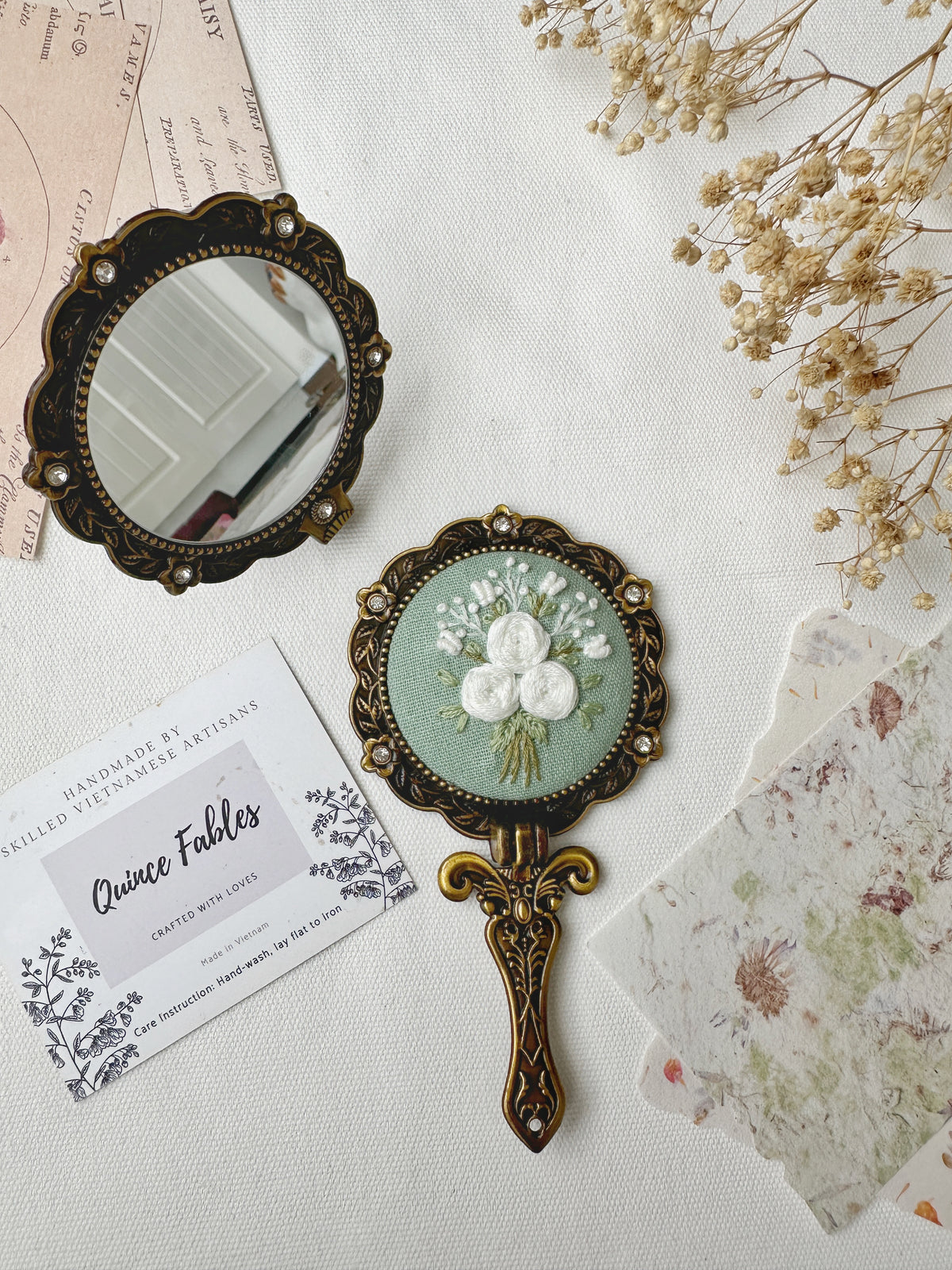 Floral Embroidered Round Folding Mirror, Collection Aura