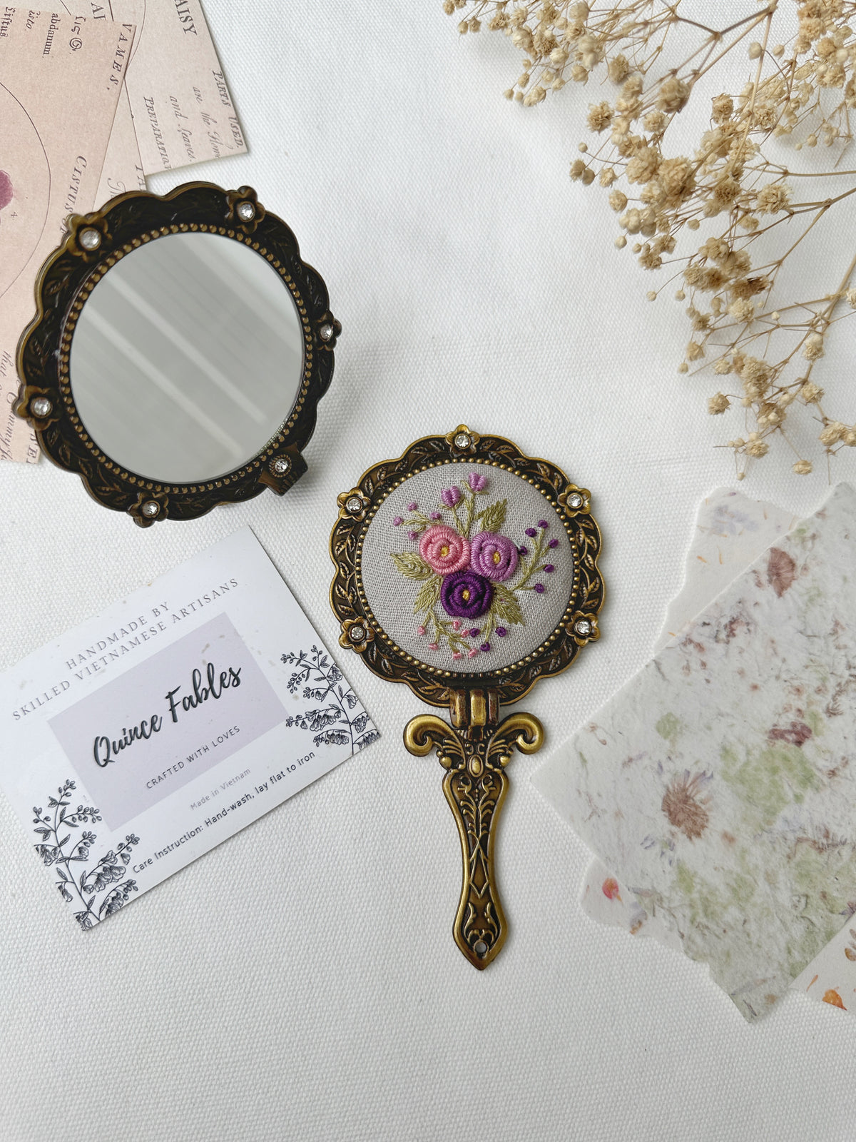 Floral Embroidered Round Folding Mirror, Collection Aura