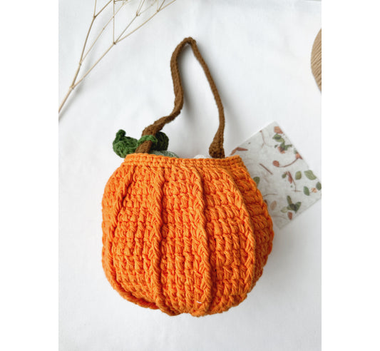 Crochet Pumpkin Bag, Trick or Treat Candy Tote, Halloween Accessory