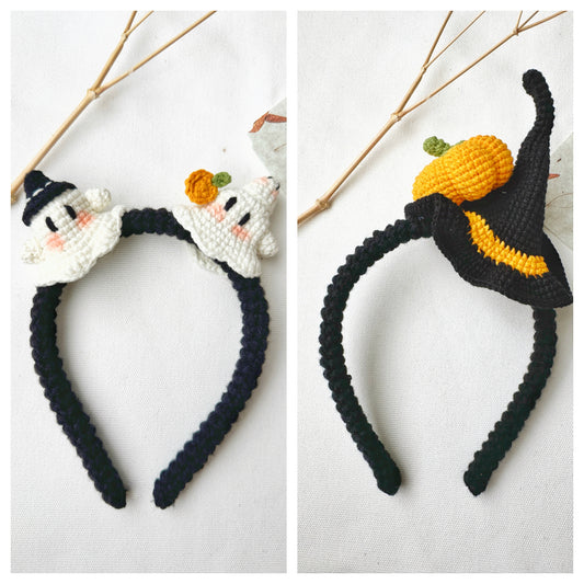 Handmade Crochet Halloween Headband, Ghost & Witch Designs