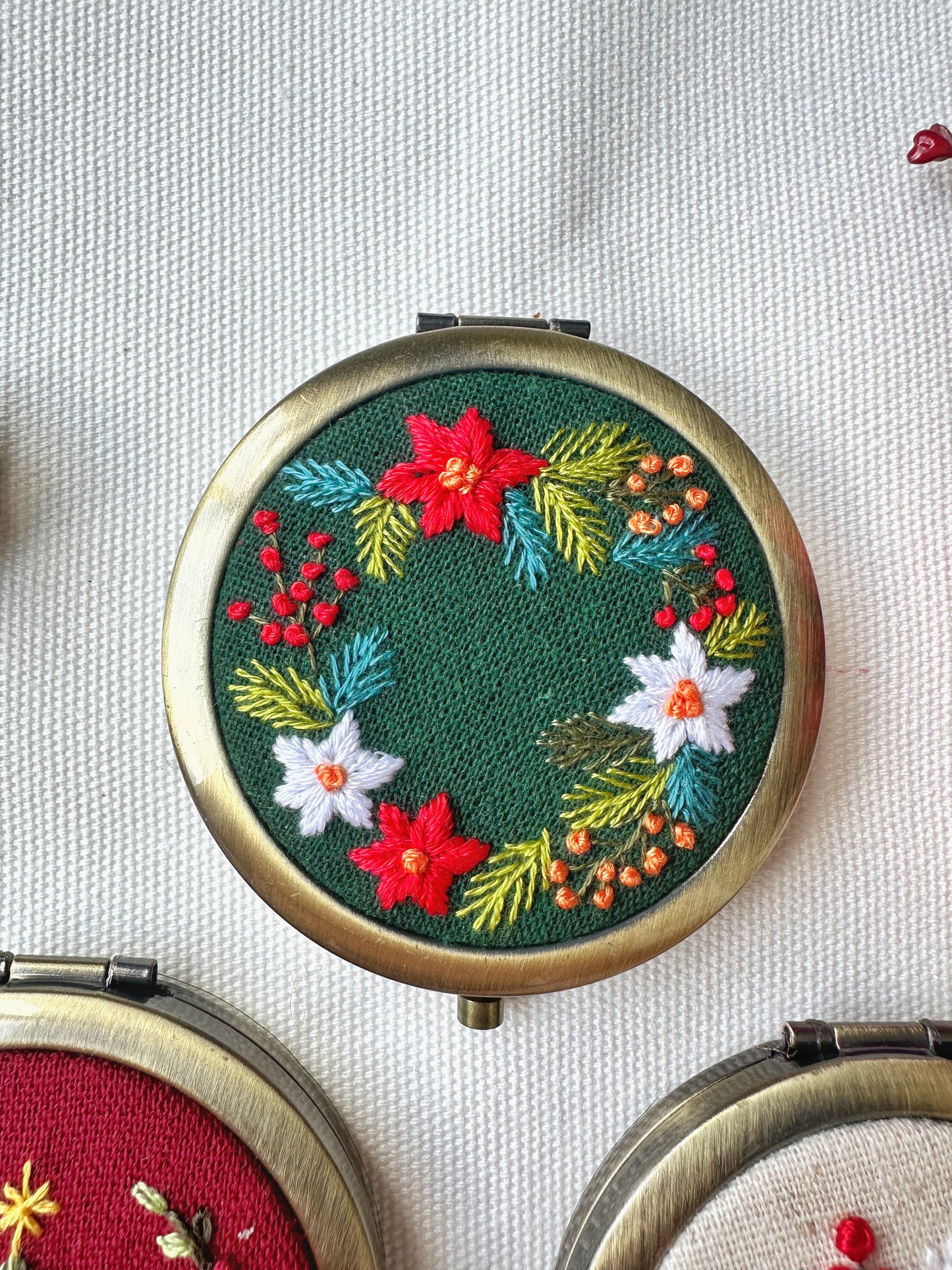 Floral Embroidered Compact Mirror, Christmas Collection