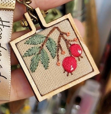 Berries Embroidered Handmade Vintage Keychain