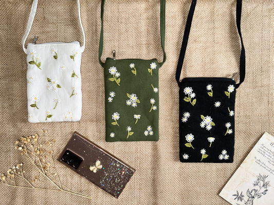 Crossbody Phone Bag With Daisy Embroidery