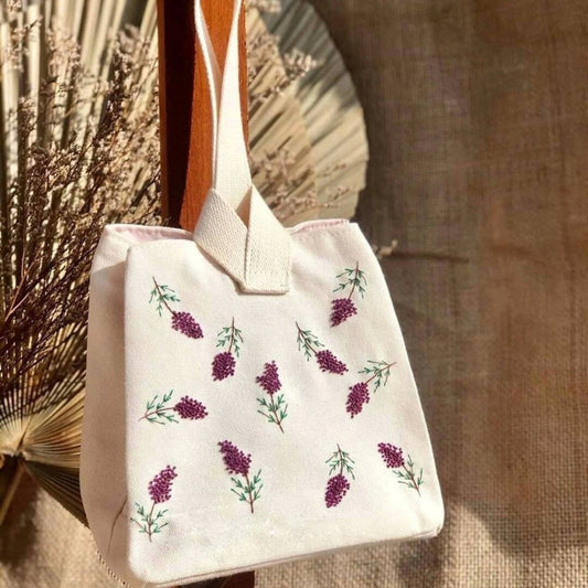 Purple Mimosa Embroidered Lunch Bag