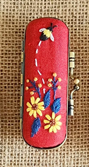 Vintage Embroidered Lipstick Case With Mirror, Collection Kaylee