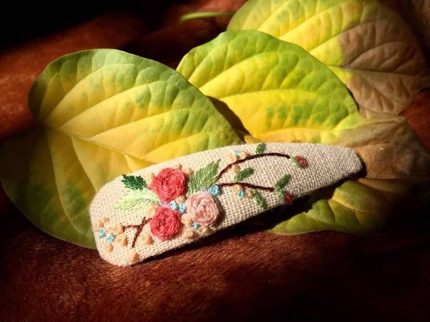 Floral Embroidered Hair Barrette, Collection Anna