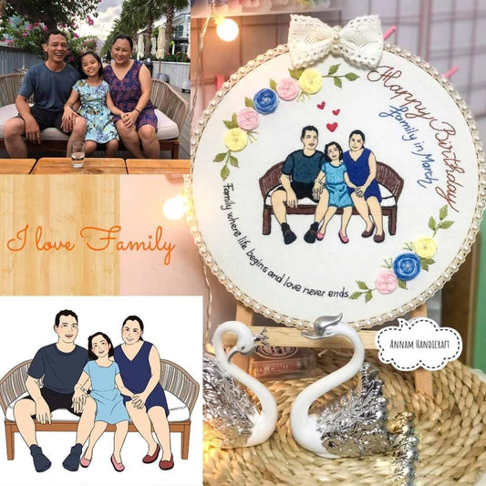 Personalized Family / Couple / Portrait Handmade Embroidery Hoop