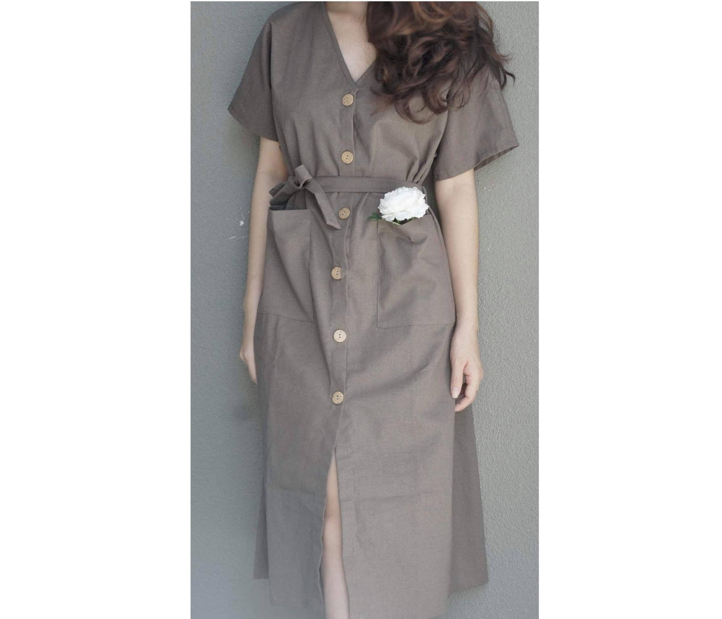 Linen Midi Dress With Pocket