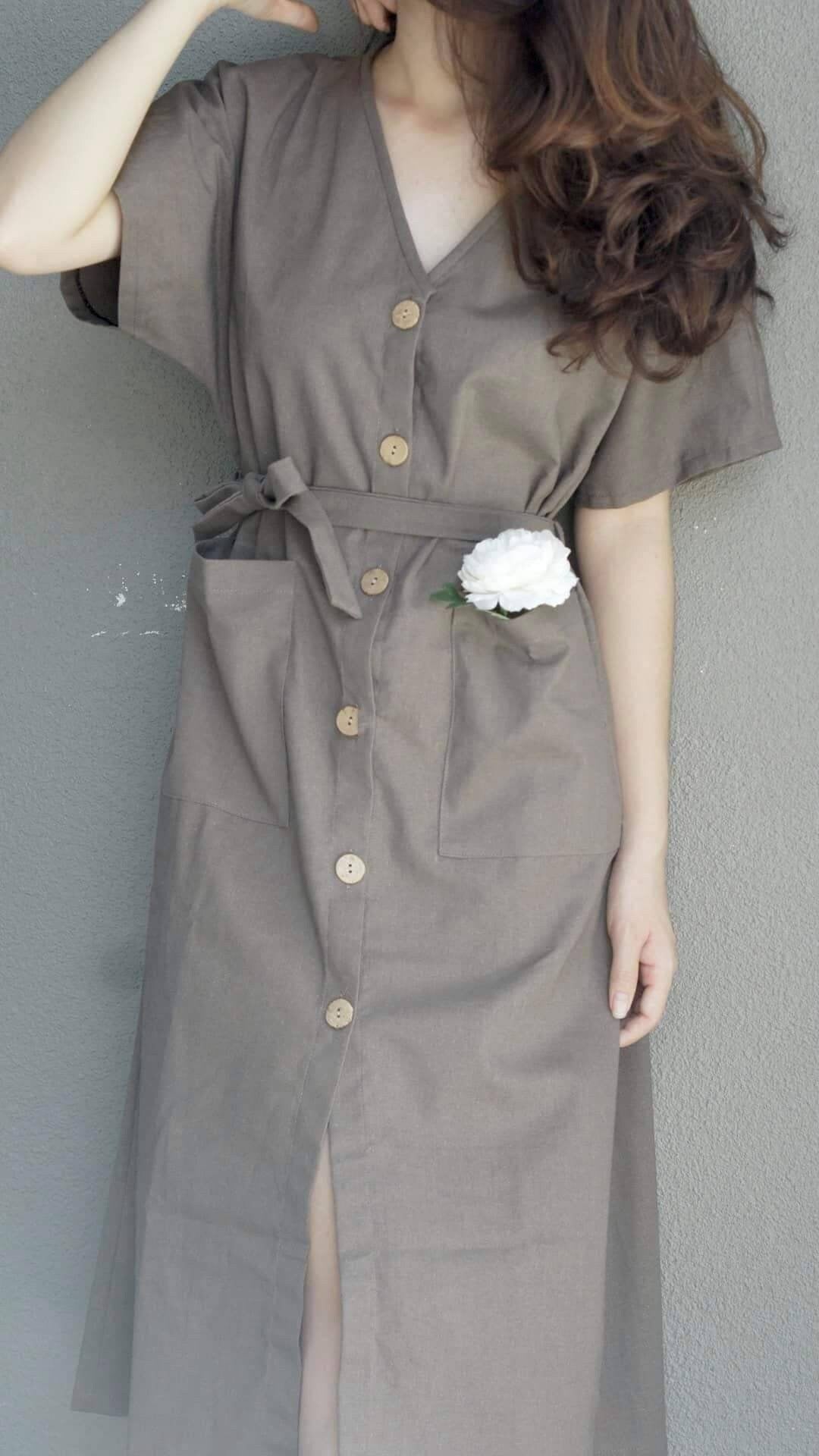 Linen Midi Dress With Pocket