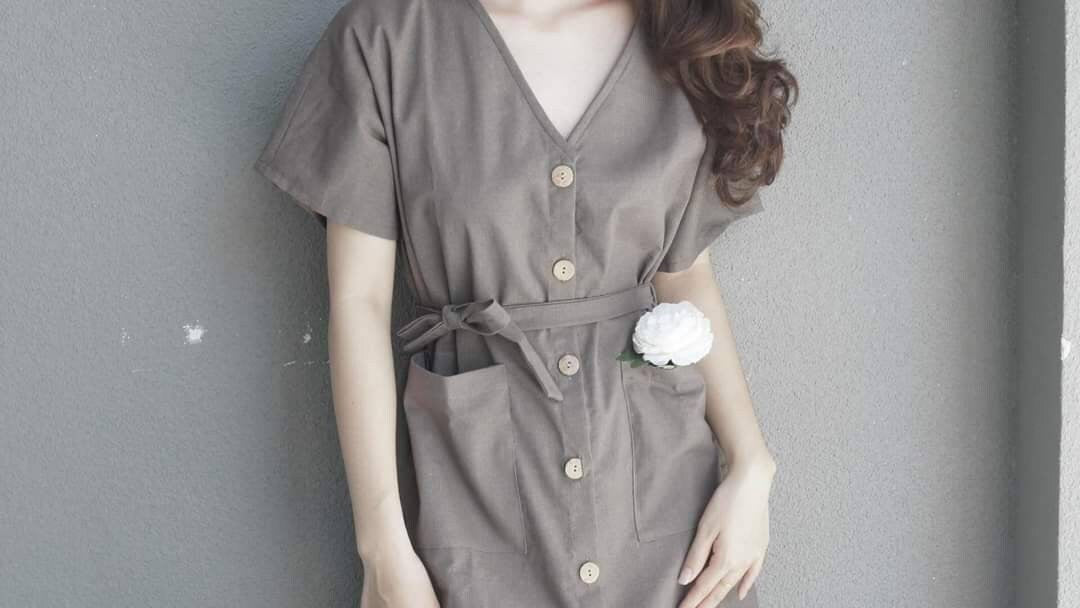 Linen Midi Dress With Pocket