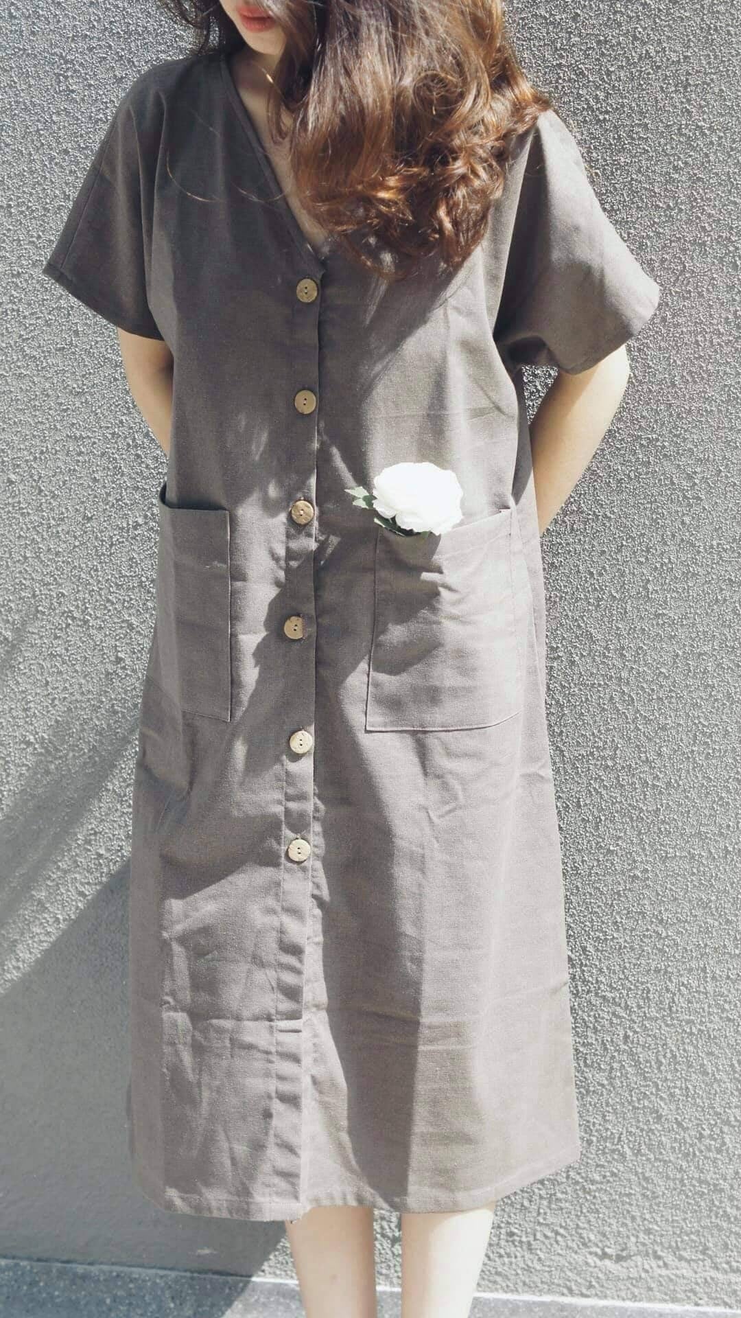 Linen Midi Dress With Pocket