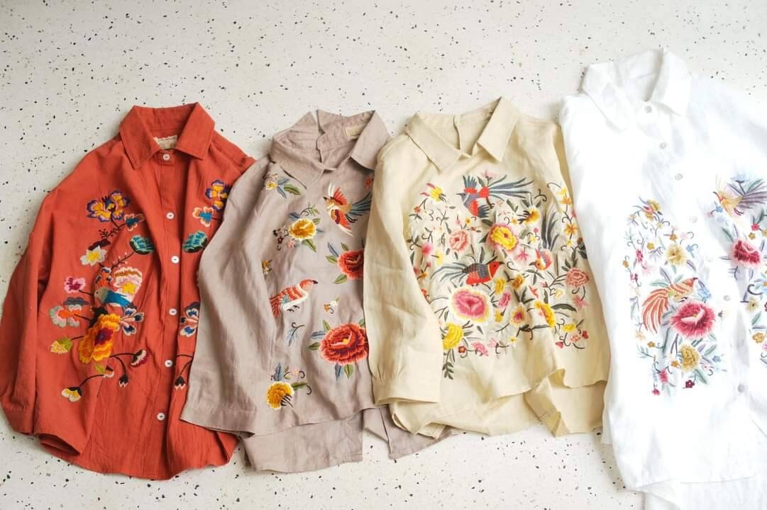 Full Floral Embroidered Linen Shirt