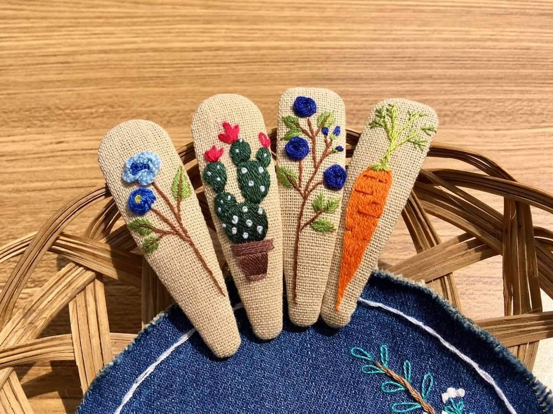 Plant Cactus Carrot Embroidered Hair Barrette