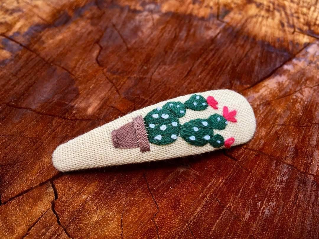 Plant Cactus Carrot Embroidered Hair Barrette