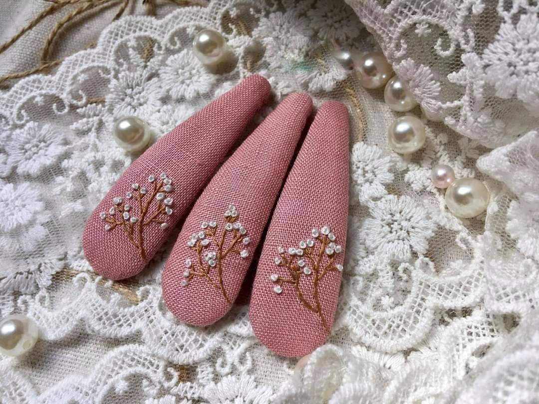 Lavender Baby Breath Pearl Embroidered Hair Barrette