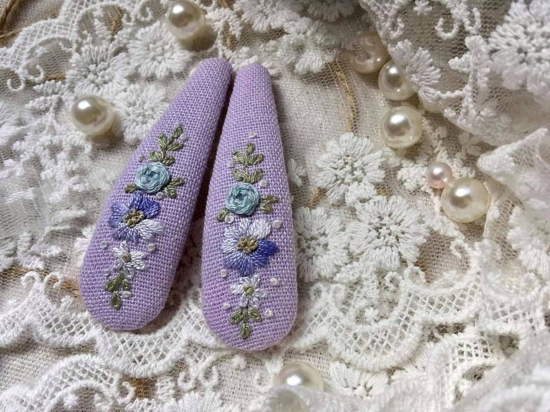 Lavender Baby Breath Pearl Embroidered Hair Barrette