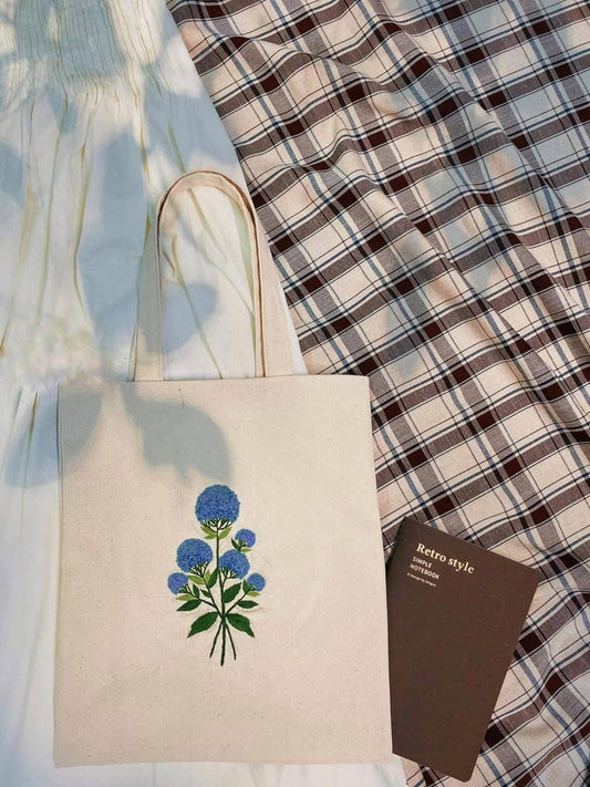 Hydrangea Embroidered Canvas Bag